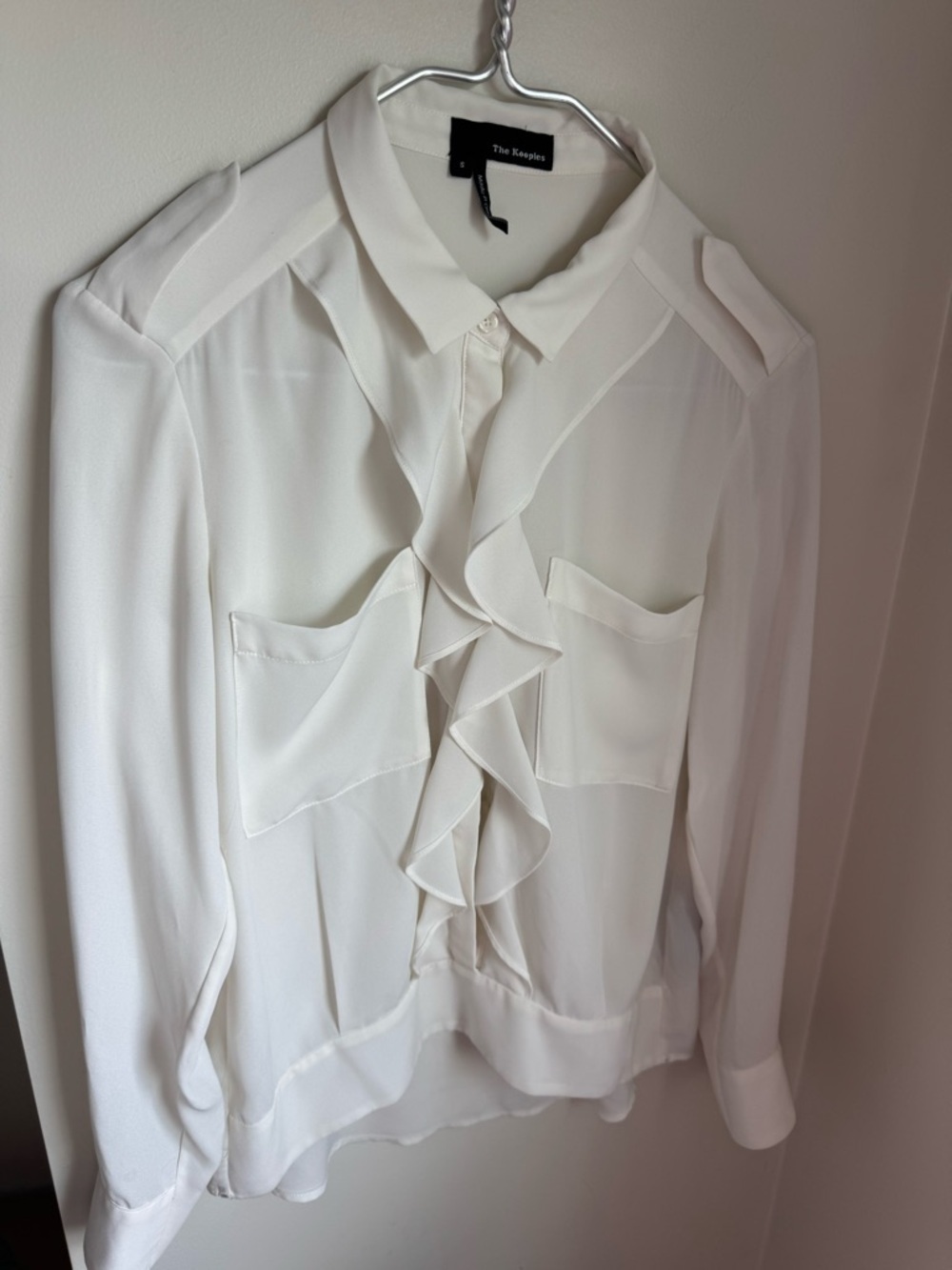 The Kooples White Ruffle Front Blouse Size Small - Picture 2 of 5